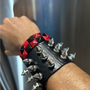 2 PC faux leather Gothic spike Punk Bracelets “The Blood Bath Bracelet pack”